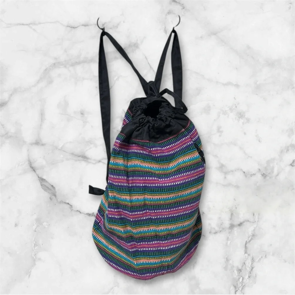 Colorful ethnic boho travel cotton printed drawstring Striped backpack